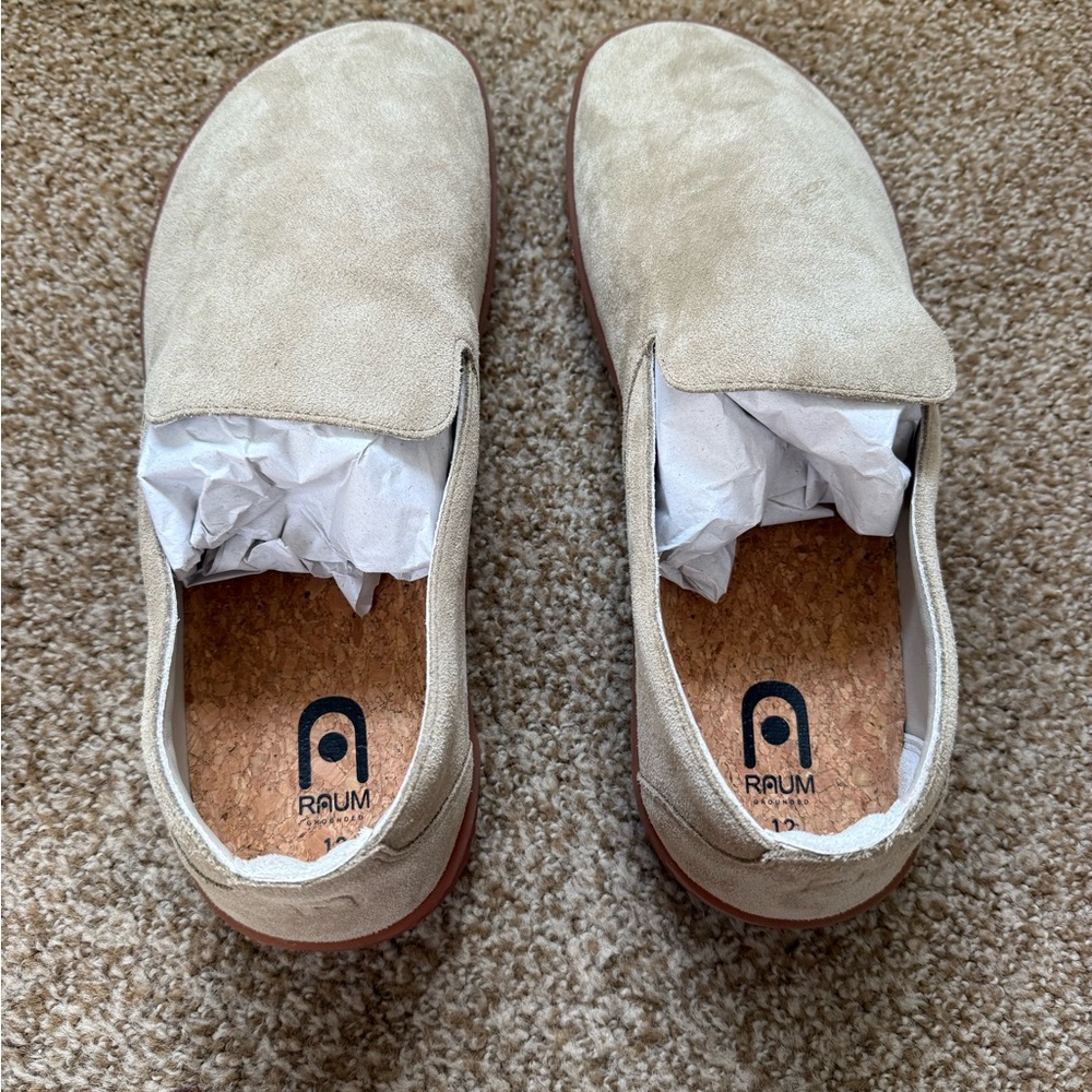 Raum Men’s Barefoot Slip-On Suede Loafers in Beige